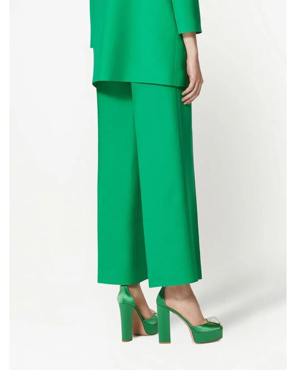 Valentino Garavani Green Wide-Leg Wool-Silk Trousers