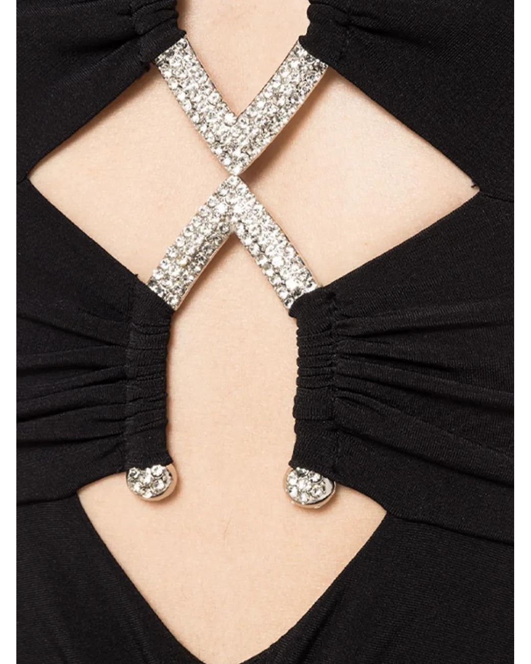 Nissa Black Embellished Ruched Midi Dress