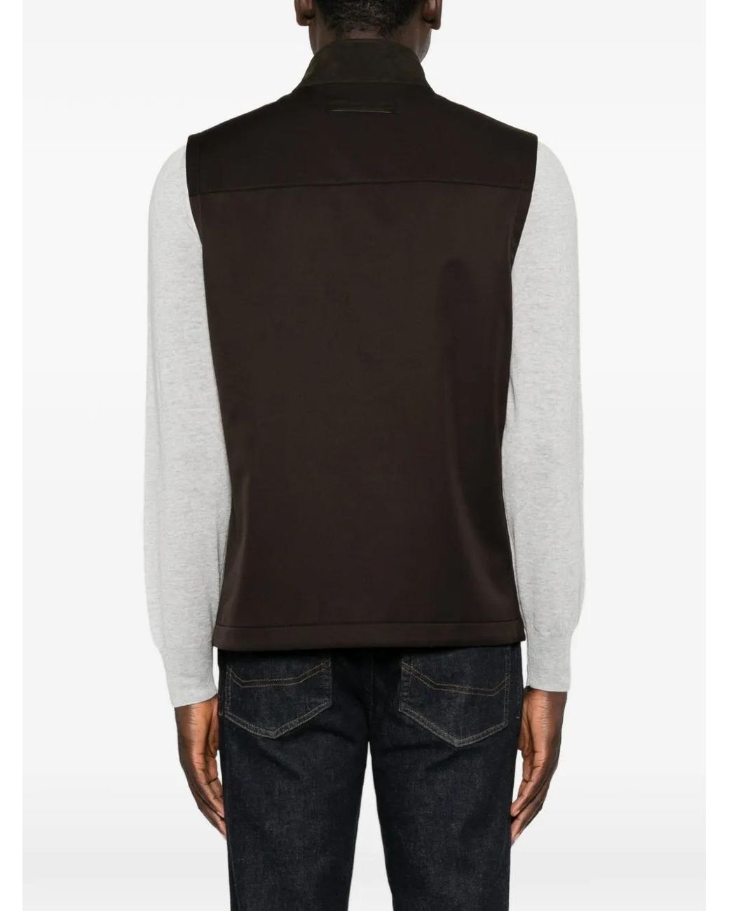 Zegna Black Leather-Trim Button-Up Gilet for men