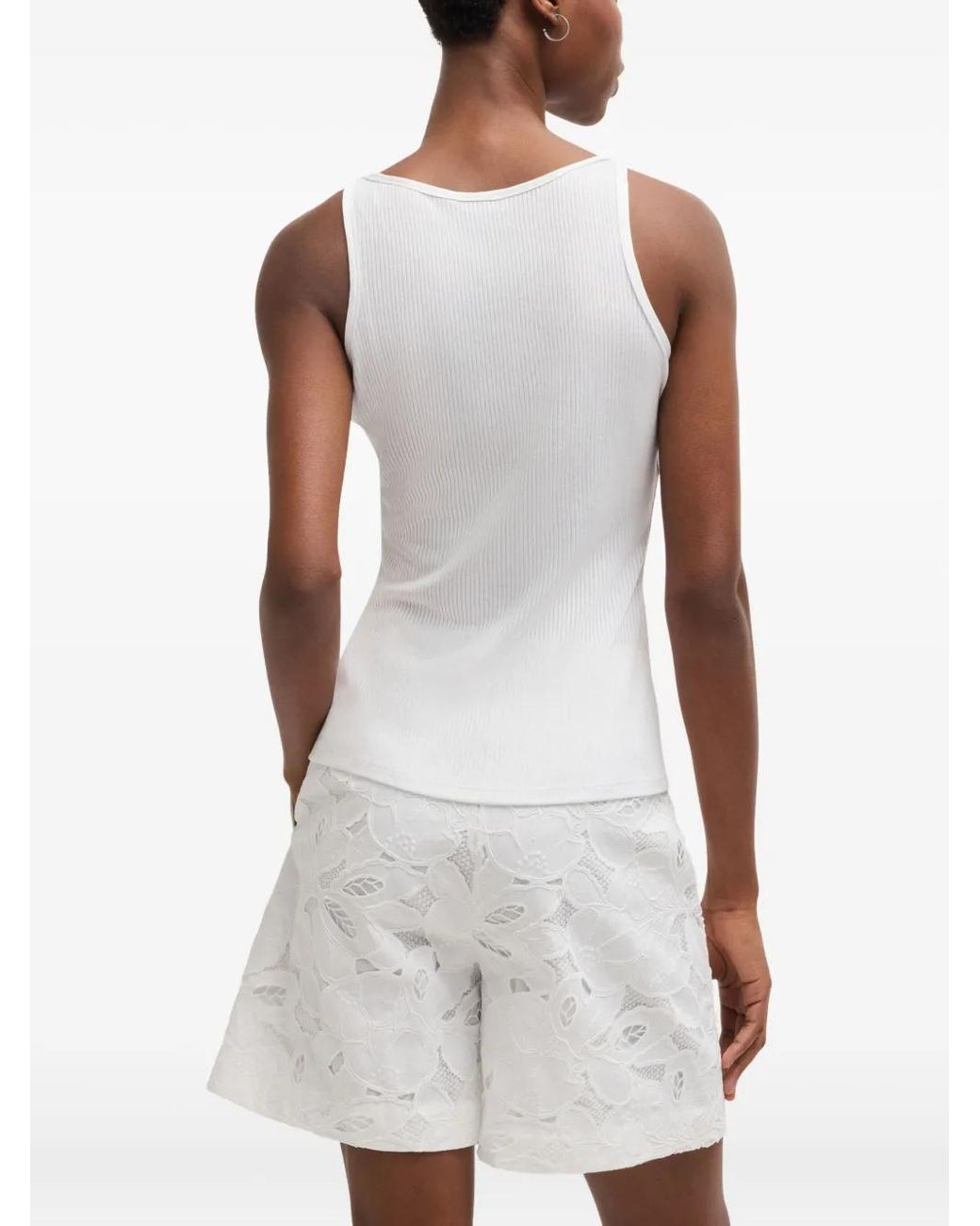 Boss White Ribbed Tank Top