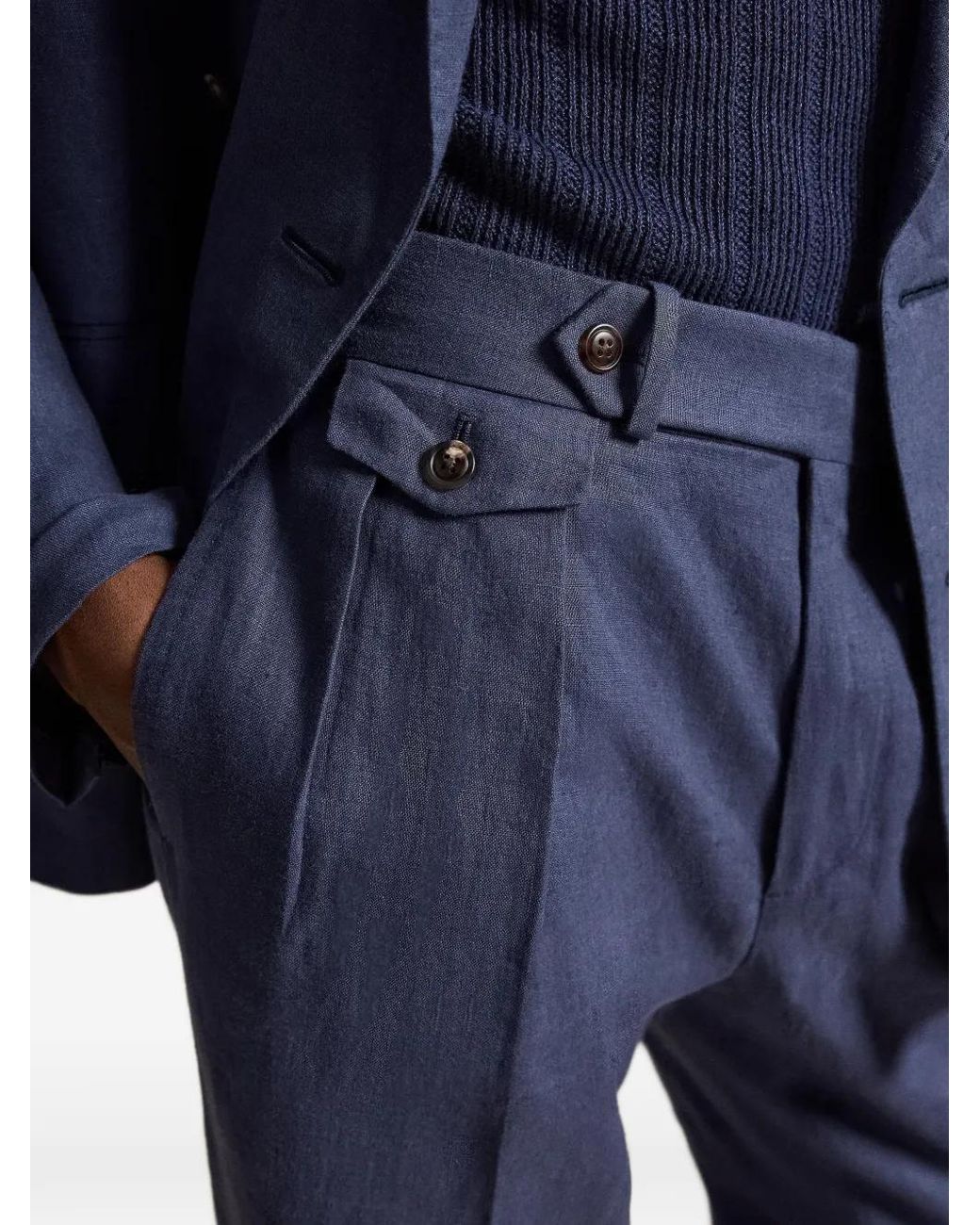 Polo Ralph Lauren Blue Pleated Linen Trousers for men