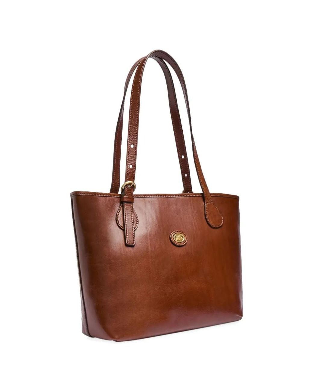 The Bridge Brown Logo-Plaque Leather Tote Bag