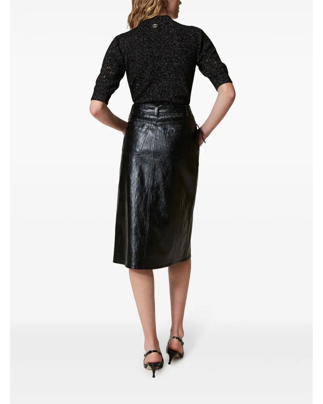 Twinset Black Logo-Plaque Midi Skirt