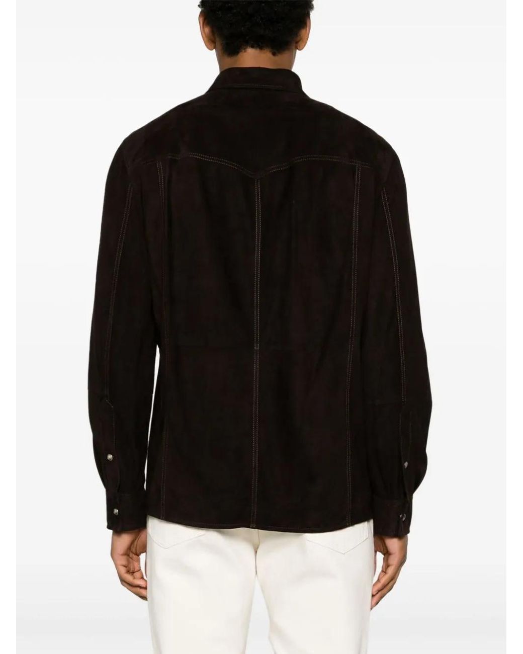 Brunello Cucinelli Black Brown Press-stud Suede Shirt for men