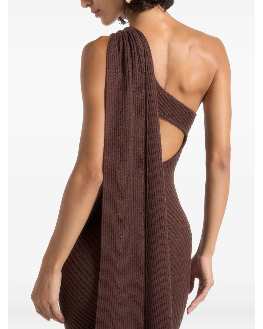 Manière De Voir Brown Laya Asymmetric Knit Maxi Dress With Scarf