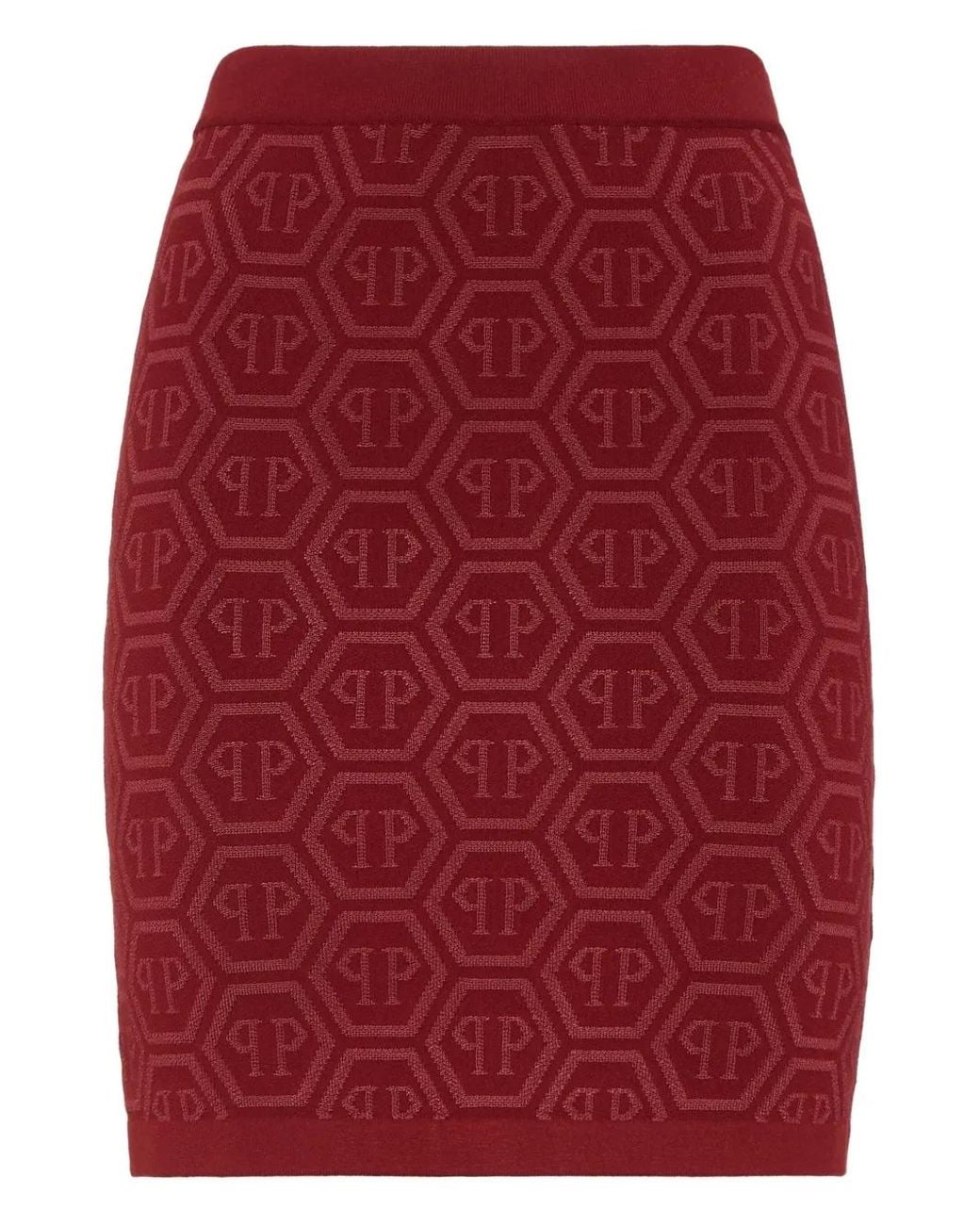 Philipp Plein Red Monogram Knitted Mini Skirt