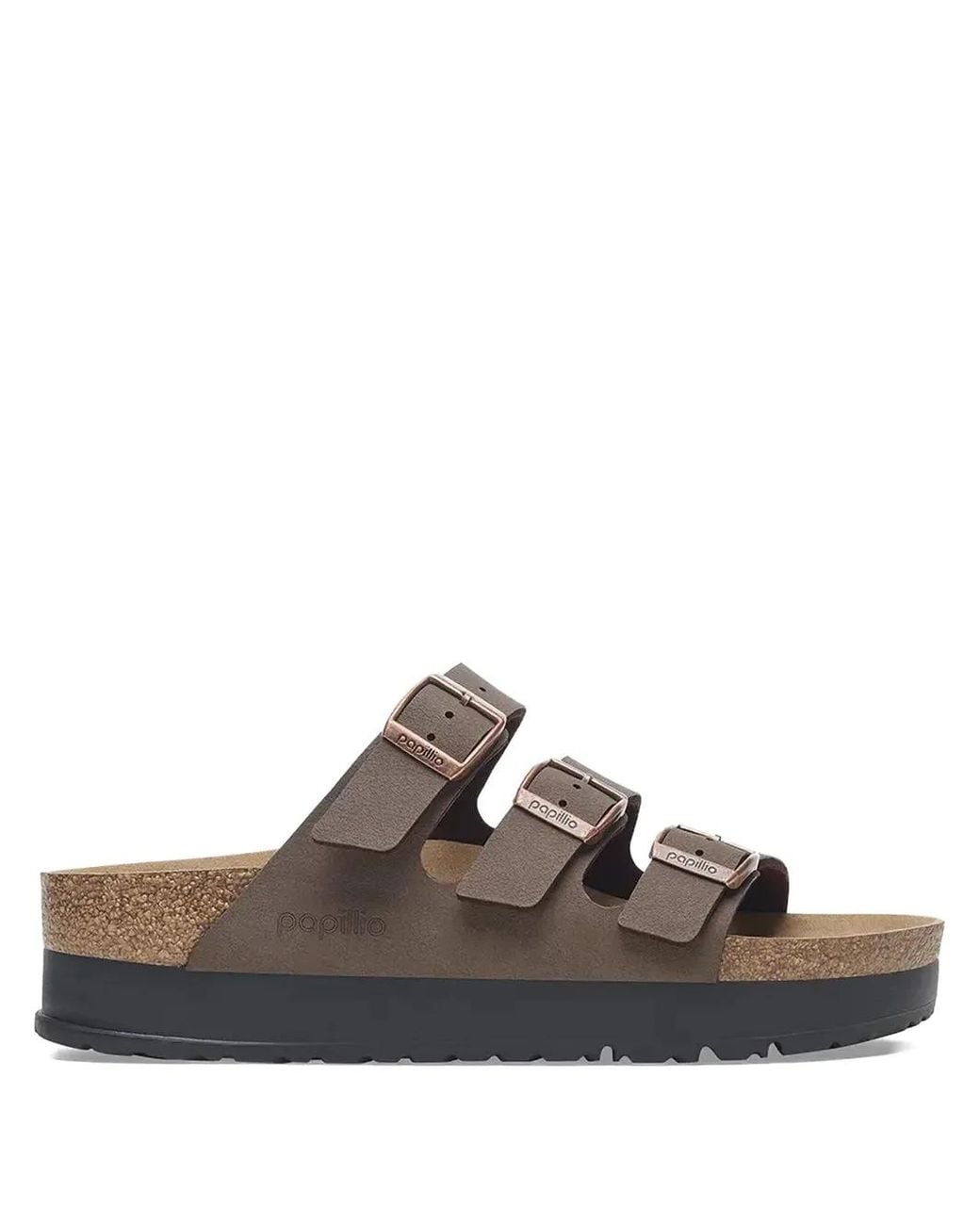 Birkenstock Brown Florida Triple-Buckle Platform Slides