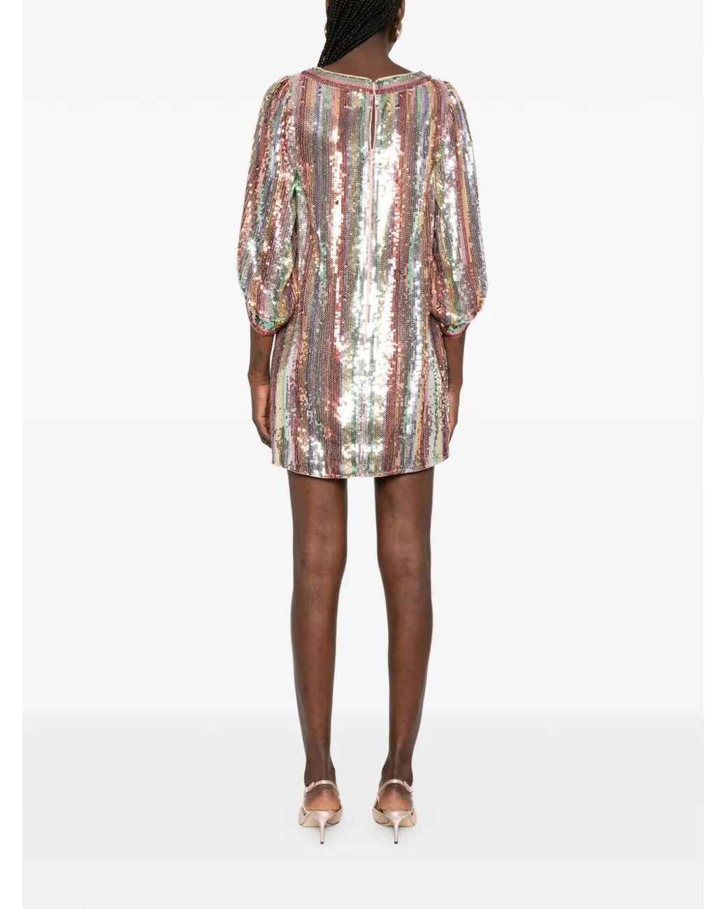 Rixo White Laurie Striped Sequinned Mini Dress