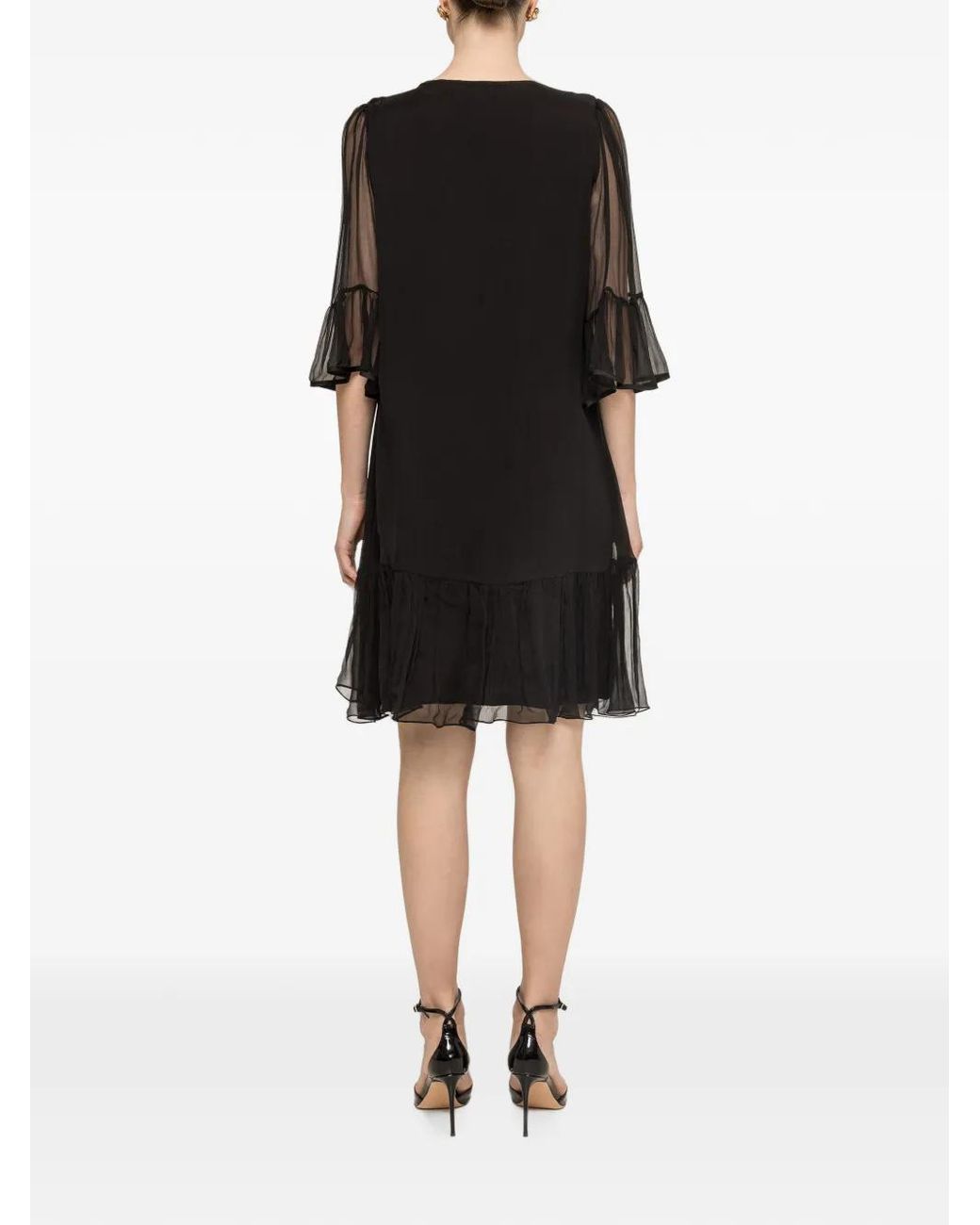 Nissa Black Silk Midi Dress