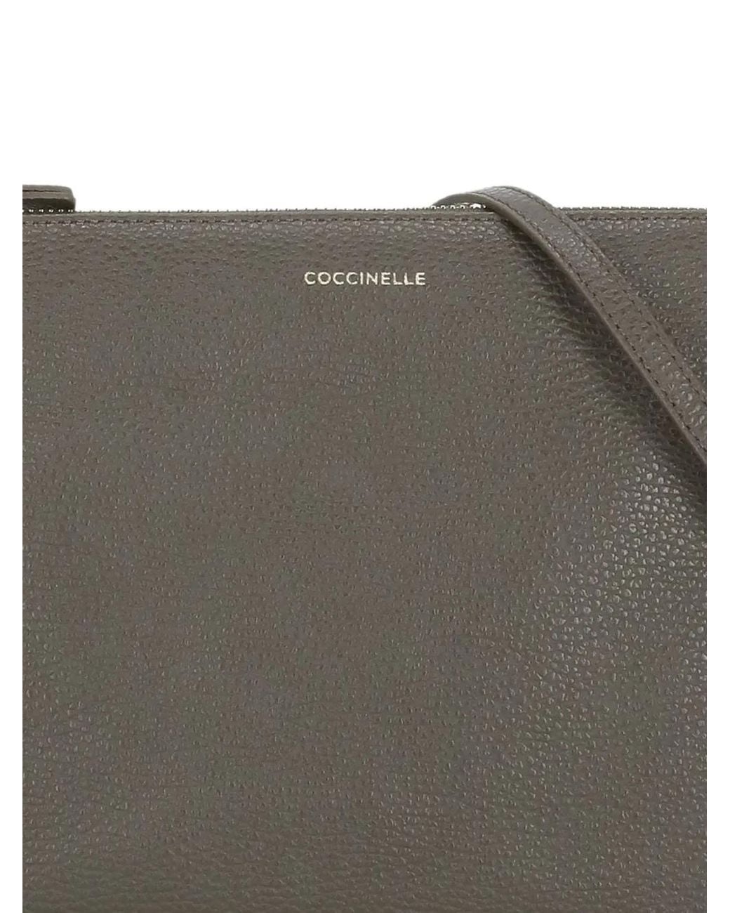Coccinelle Gray Logo-Print Leather Clutch Bag