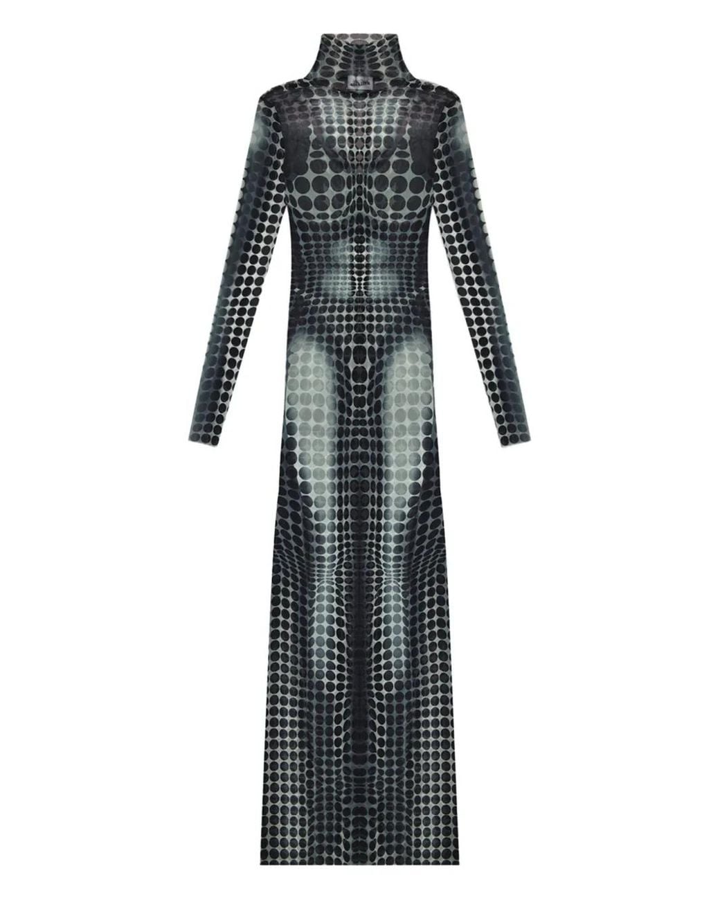 Jean Paul Gaultier Black High-Neck Dots-Print Maxi Dress