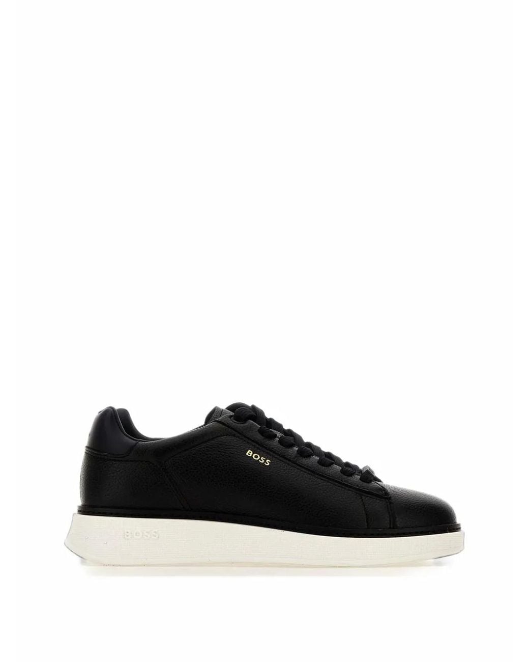 Boss Black Logo-Detail Grained Leather Sneakers for men