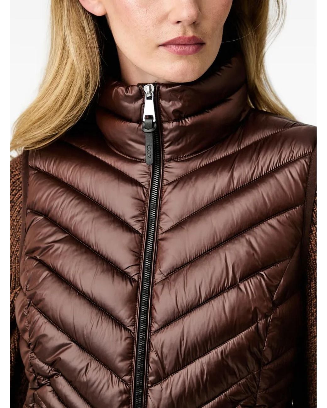 DKNY Brown Chevron-Quilted Gilet