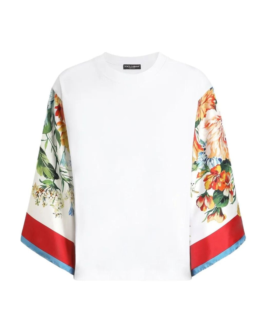 Dolce & Gabbana White Silk-Sleeve T-Shirt
