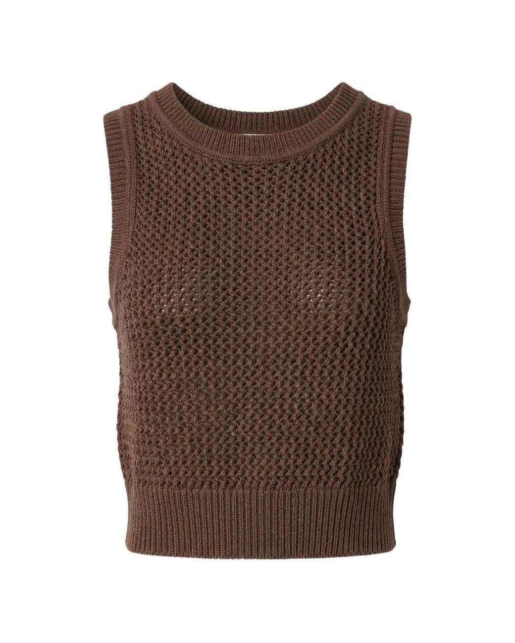 Toccin Brown Andy Open-Knit Sleeveless Top