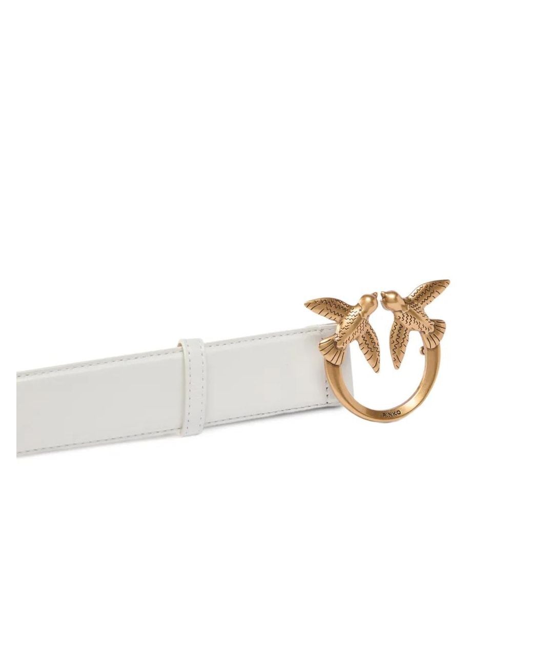 Pinko White Leather Belt With Love Birds Buckle, 4 Cm