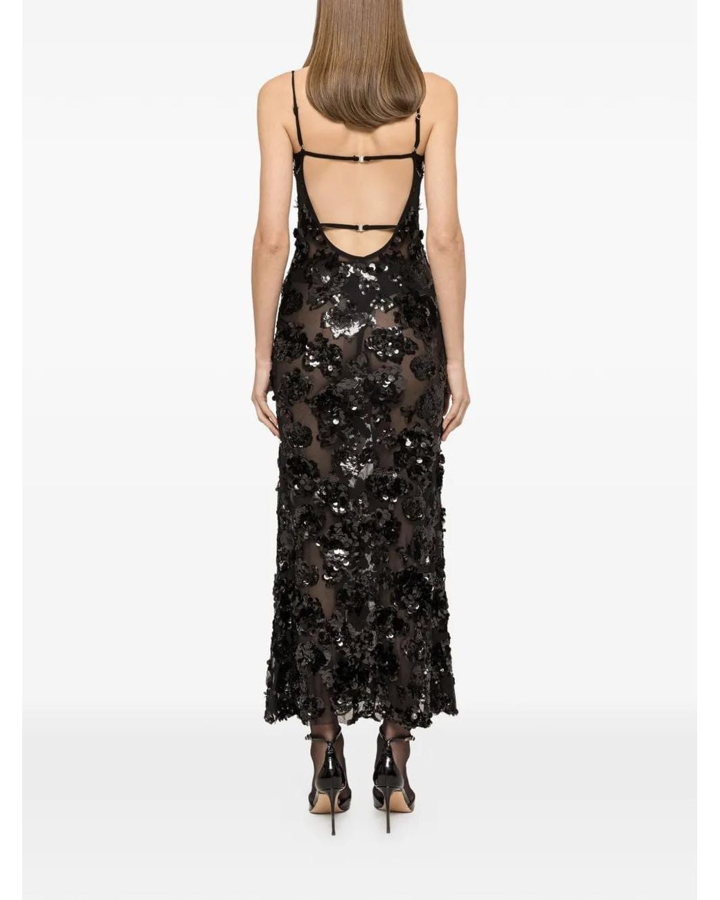 Nissa Black Sequinned Tulle Maxi Dress