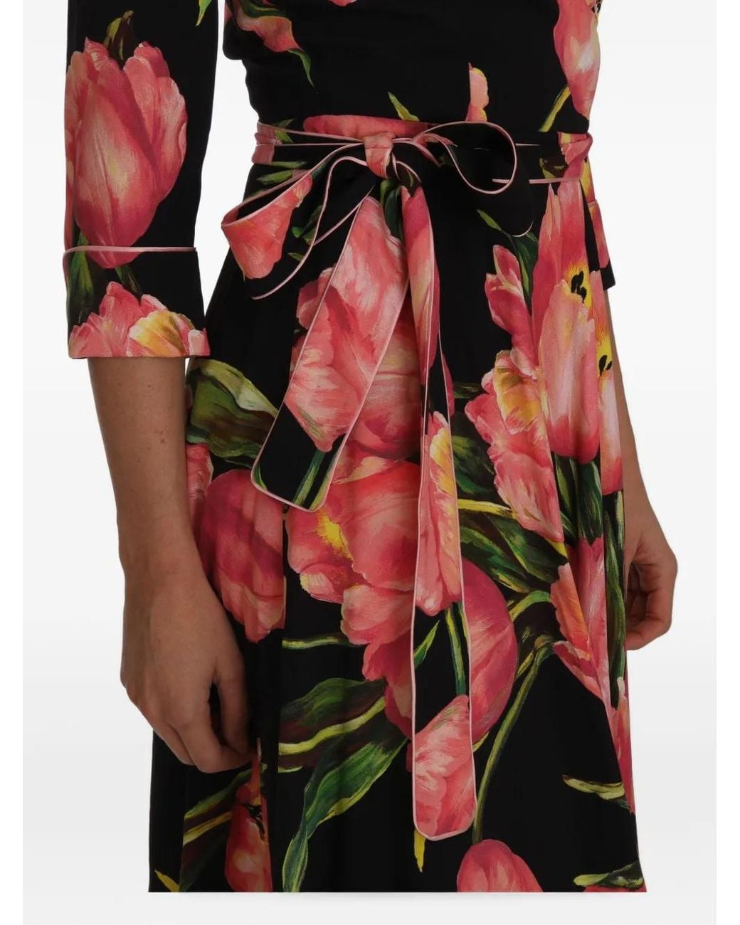 Dolce & Gabbana Red Tulip-Print Wrap Dress