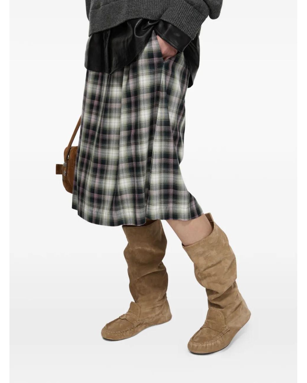 Acne Gray Plaid Midi Skirt