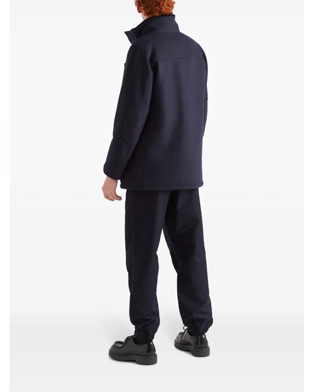 Prada Blue Triangle-Logo Shearling Jacket for men