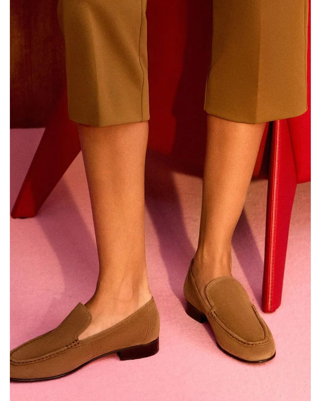 POTAMY Brown Suede Stitching Loafers