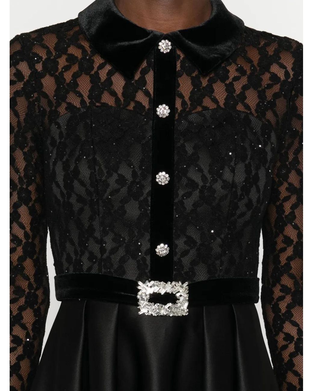 Nissa Black Crystal-Embellished Taffeta Midi Dress