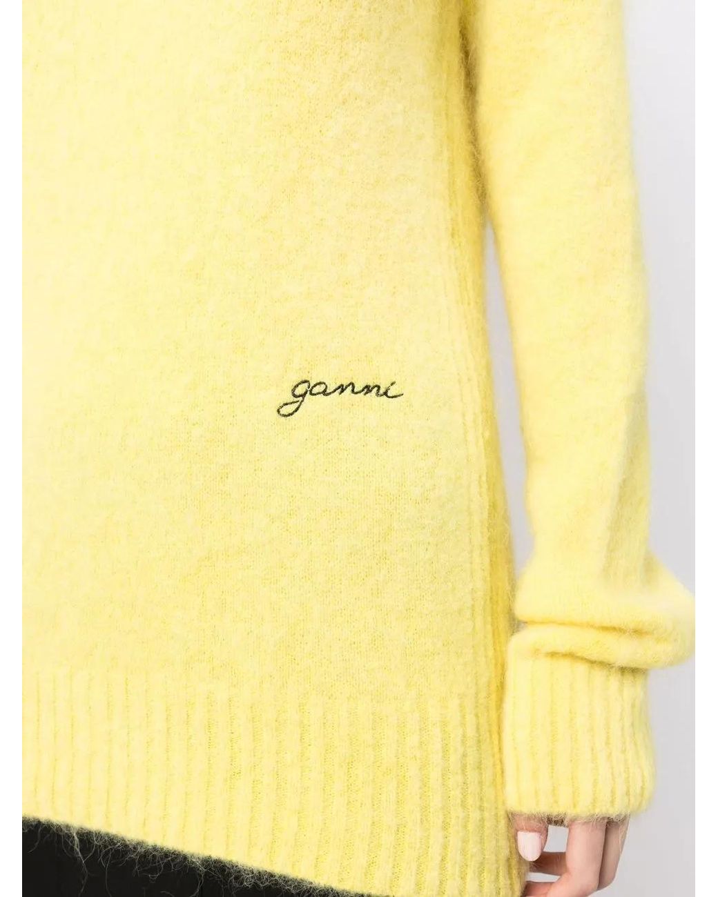 Ganni Yellow Logo-Embroidered Crew-Neck Sweater