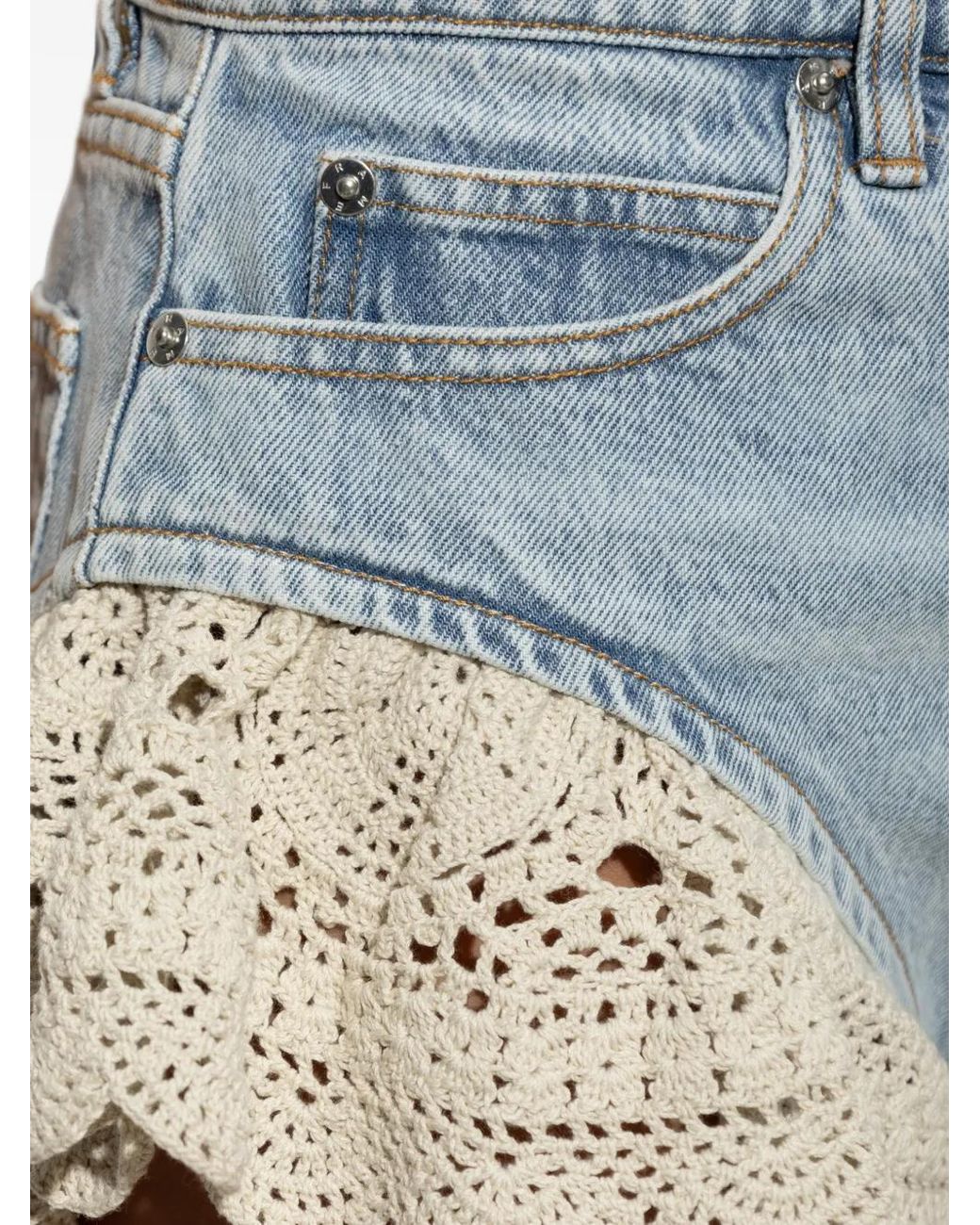 FRAME Blue The Crochet Denim Shorts