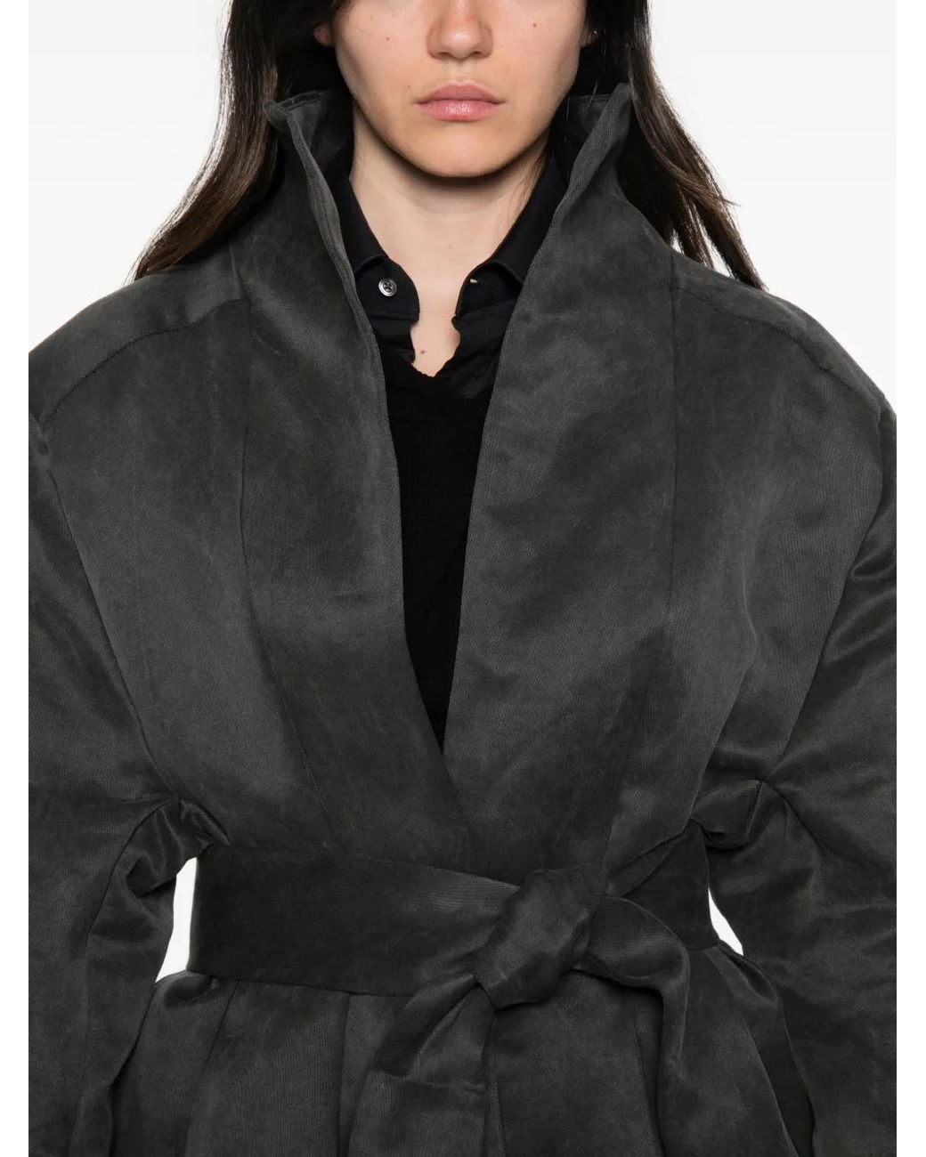 Ruohan Black Belted Shawl-Collar Coat