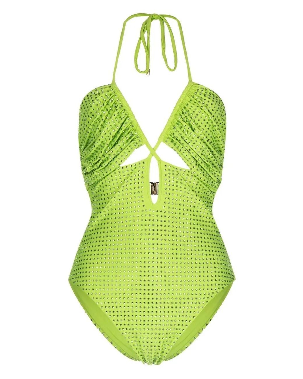 Self-Portrait Green Hot-Fix Embellished Strappy Swimsuit