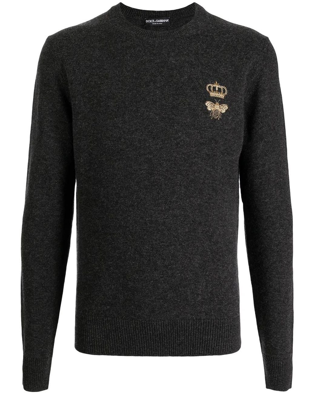 Dolce & Gabbana Black Fine-Knit Embroidered Jumper for men