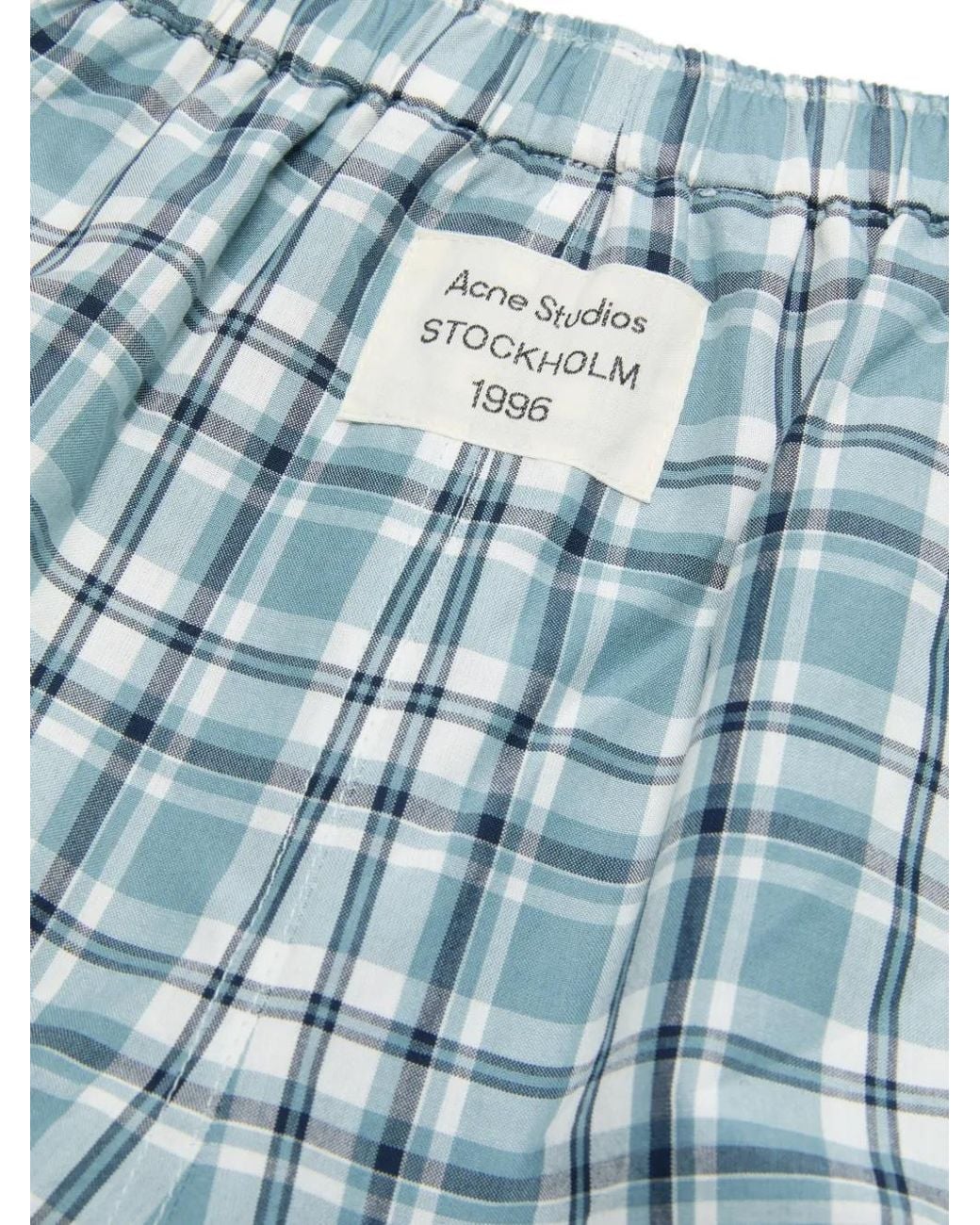 Acne Blue Gathered Check Shorts