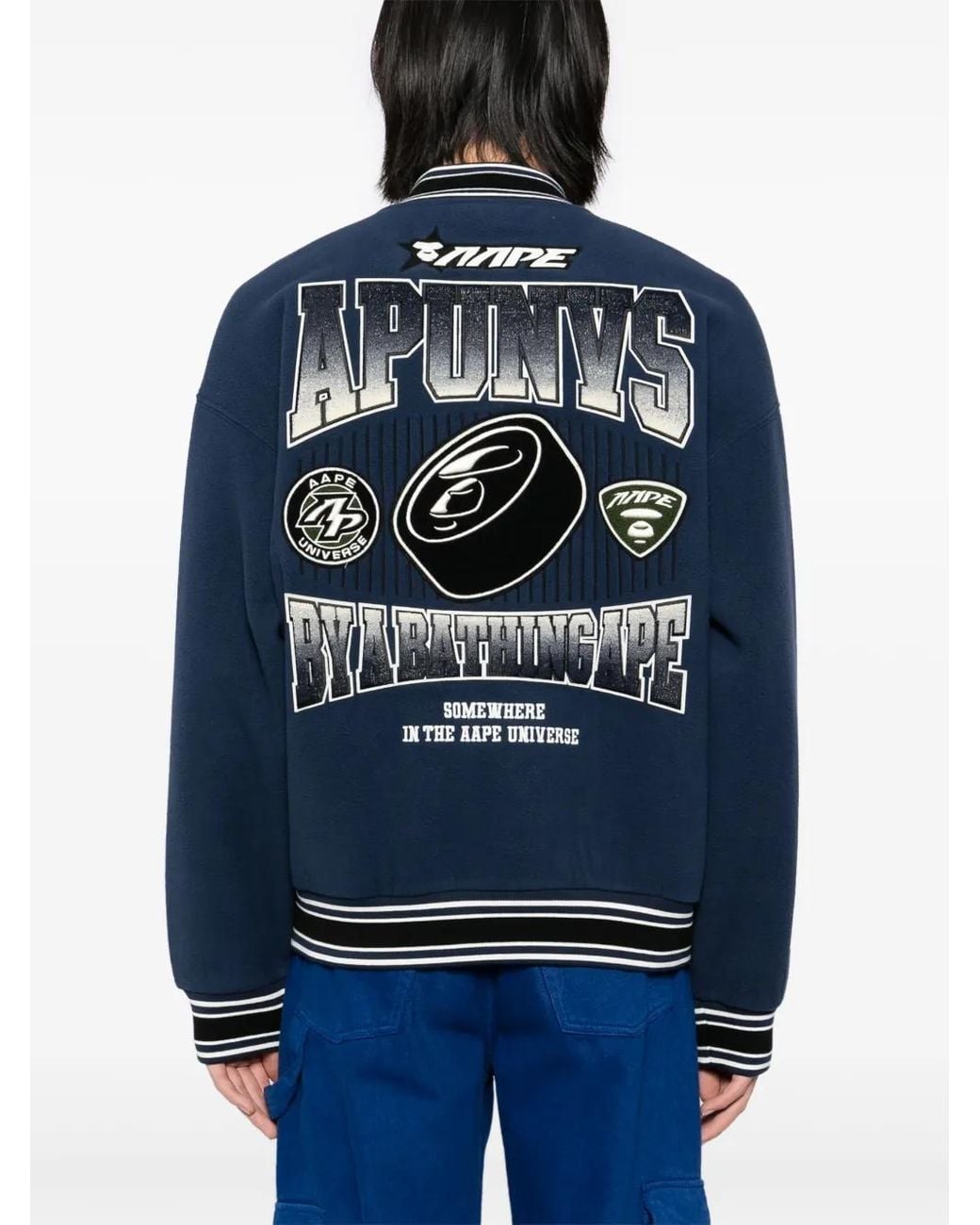 Aape By A Bathing Ape Blue Logo Varsity Jacket for men