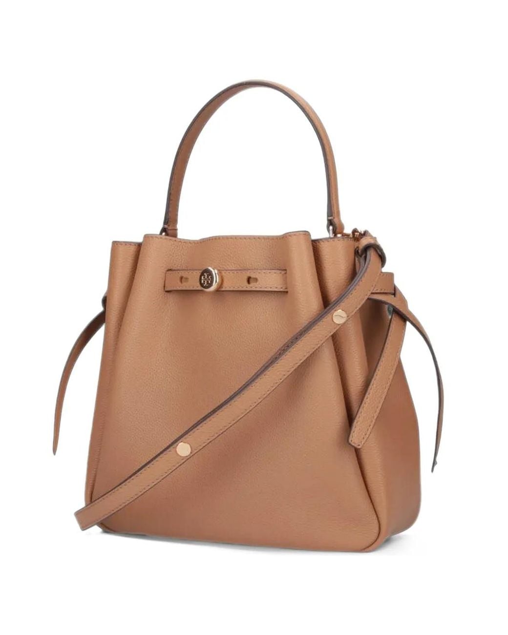 Tory Burch Brown Romy Logo-Plaque Pebbled Leather Tote Bag