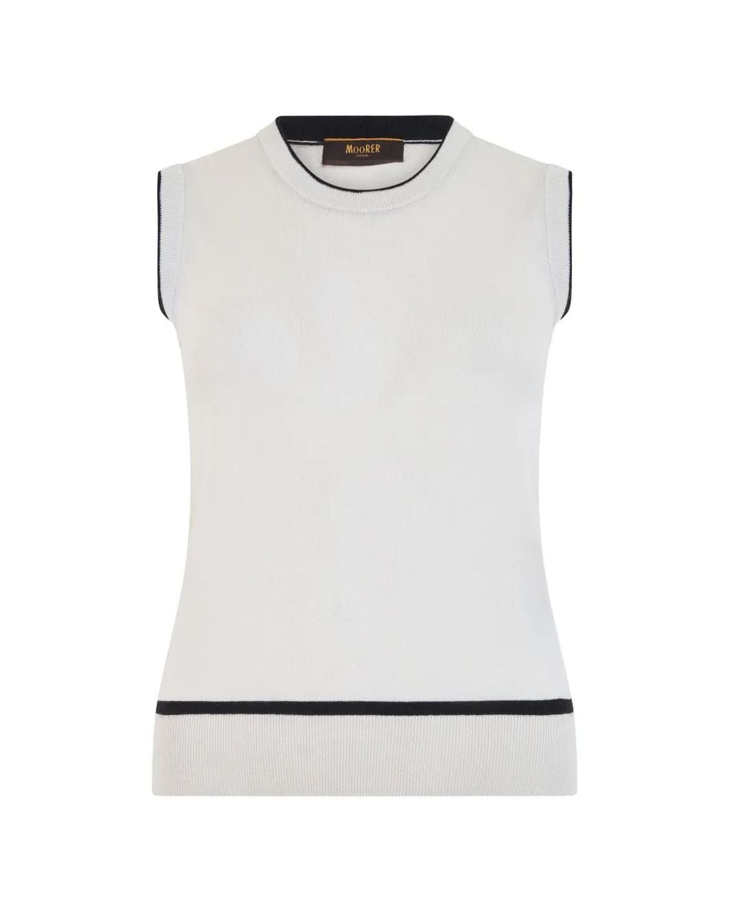 Moorer White Ribbed-Knit Contrast-Trim Vest
