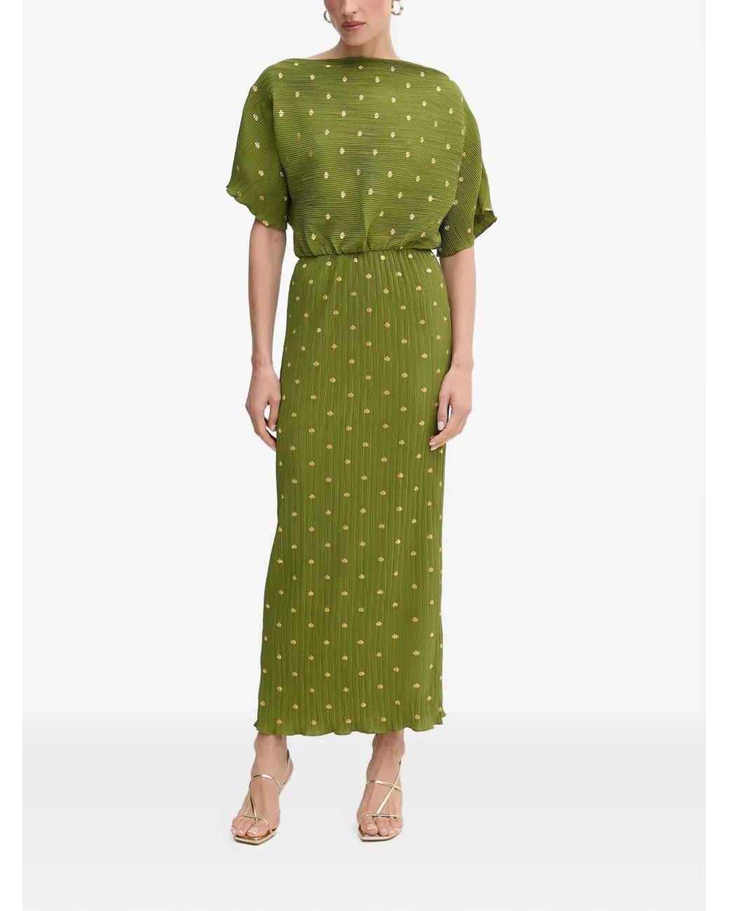 Never Fully Dressed Polka-Dot Pliss Maxi Dress in Green | Lyst Canada