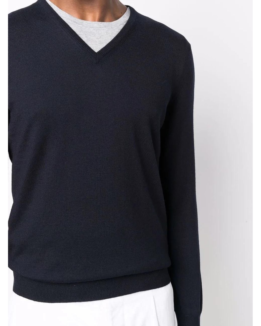 Fileria Blue Wool V-Neck Jumper for men