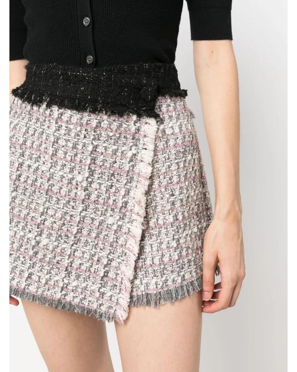 MSGM Gray Wrap-Front Tweed Skorts