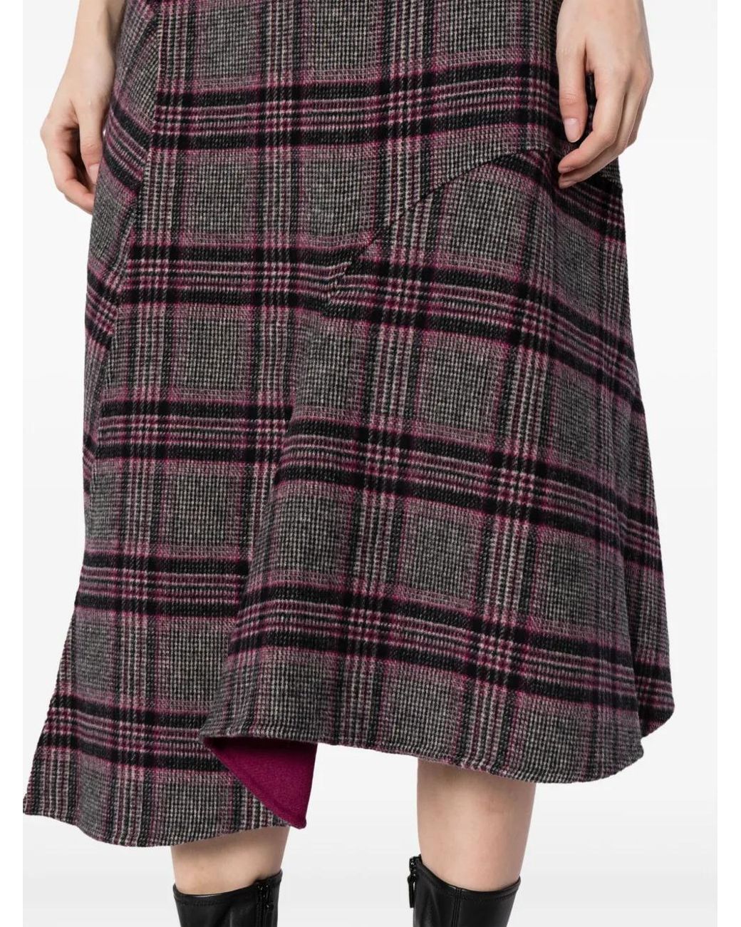JNBY Black Plaid-Pattern Asymmetric Skirt