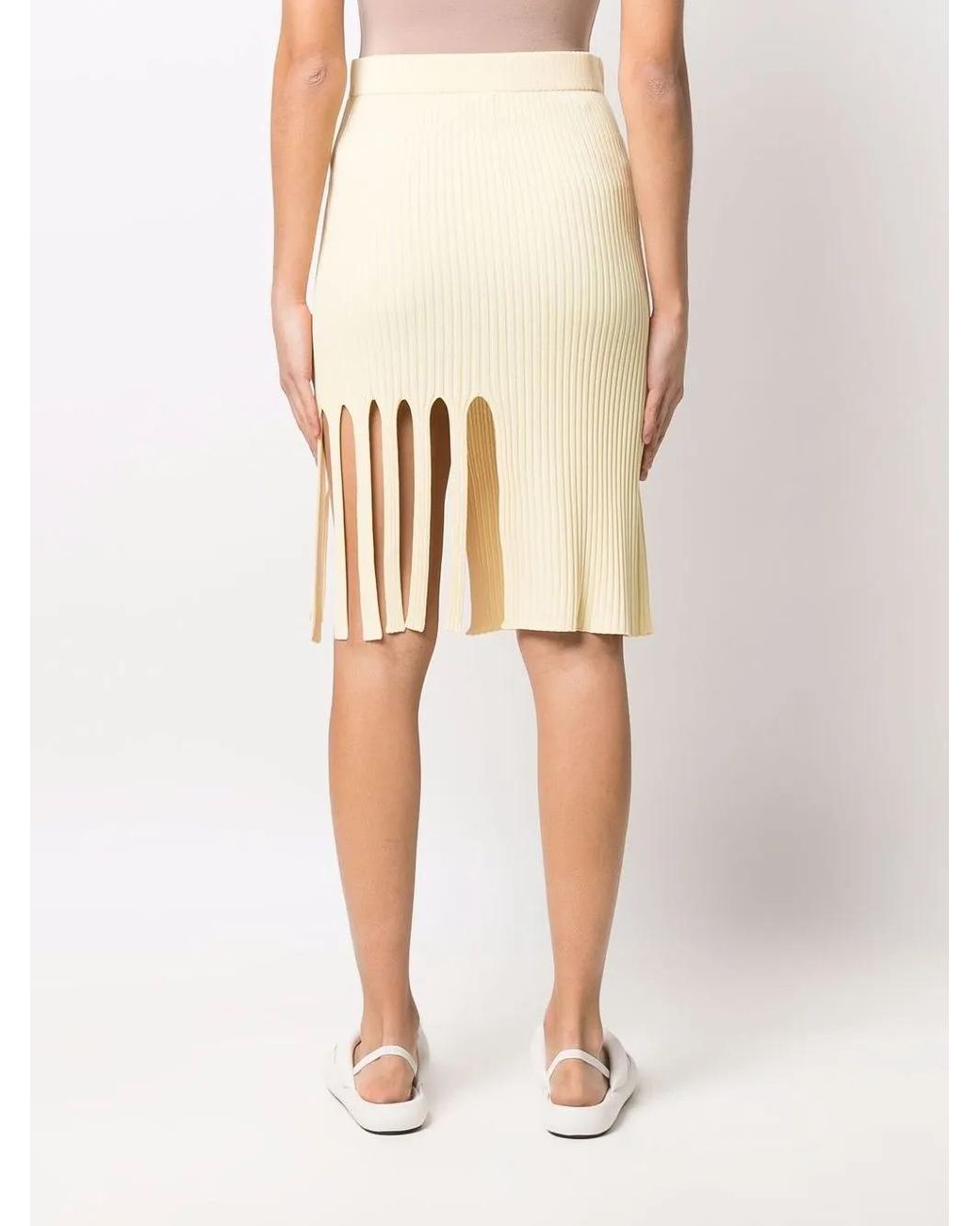 Krizia Natural Cut-Out Ribbed Knit Skirt