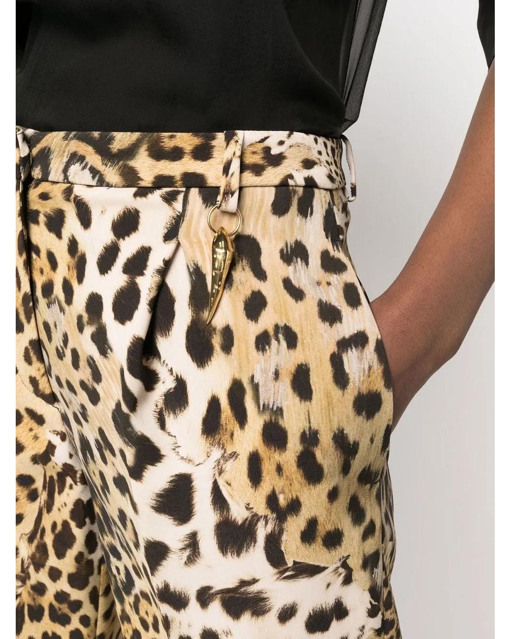 Roberto Cavalli Natural Leopard-Print Cropped Trousers