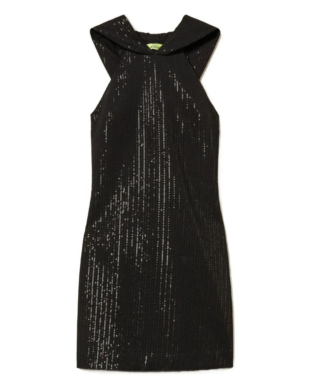 Twinset Black Sequin-Embellished Hooded Dress