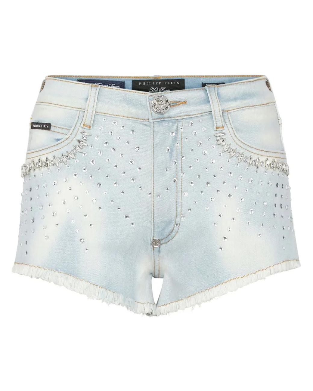 Philipp Plein Blue Strass Denim Shorts
