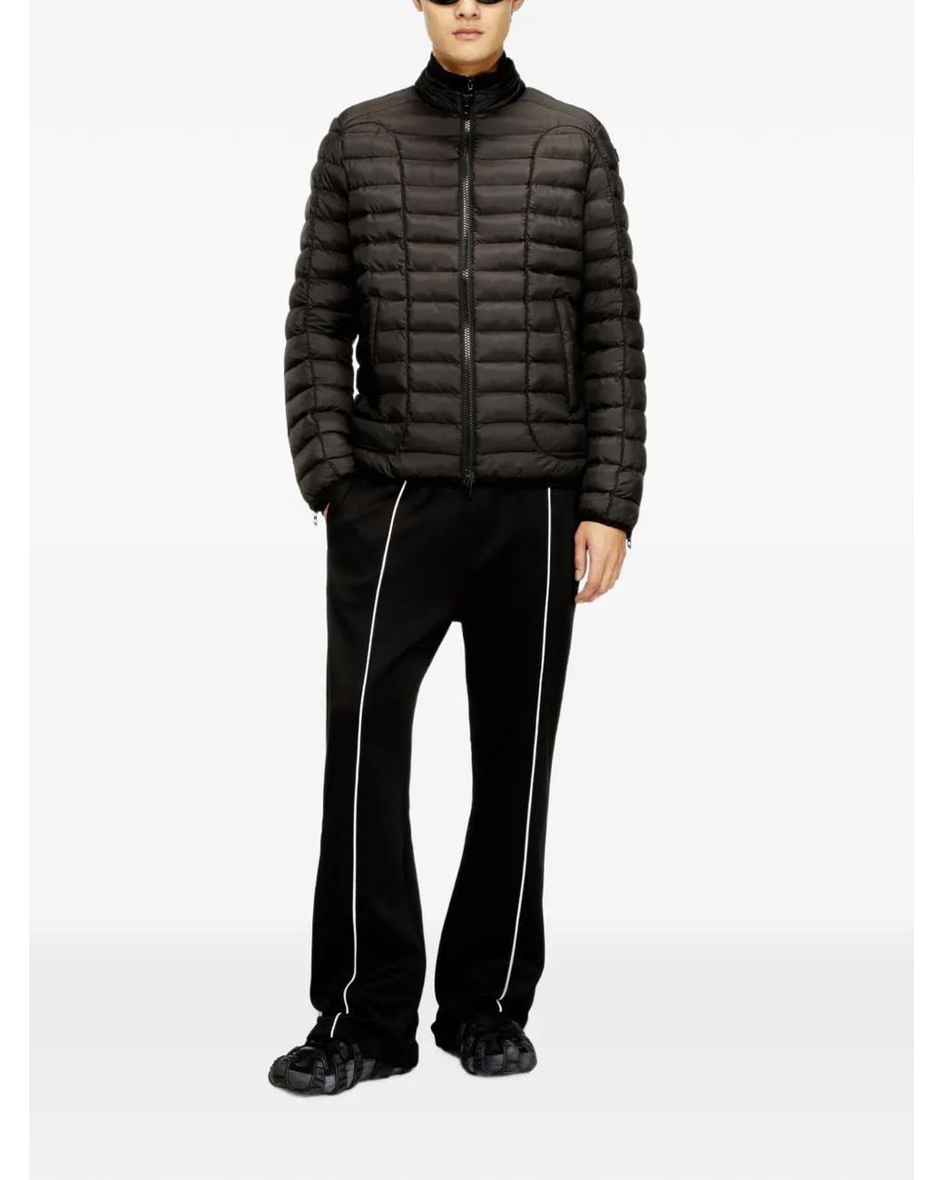 DIESEL Black Quilted Mock Neck Jacket for men