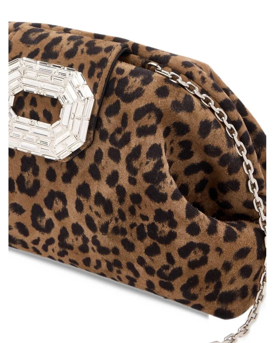 AMINA MUADDI Brown Camelia Clutch Leopard Suede