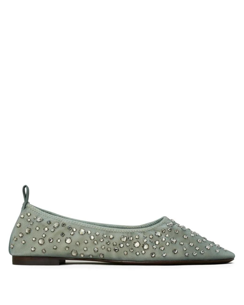 Tory Burch Green Crystal-Embellished Ballet Flats