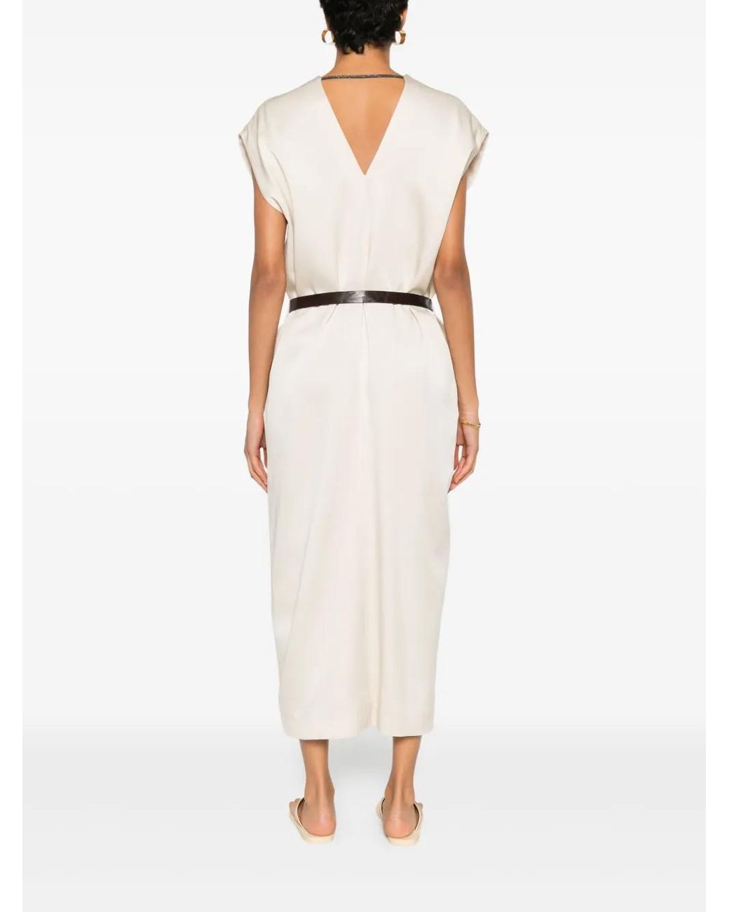 Brunello Cucinelli White V-Neck Midi Dress
