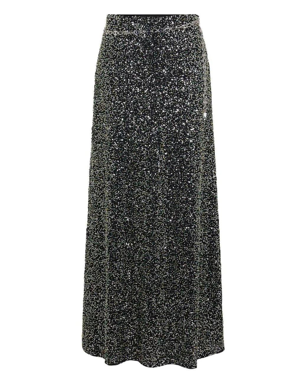 Rabanne Gray Sequin-Embellished Maxi Skirt