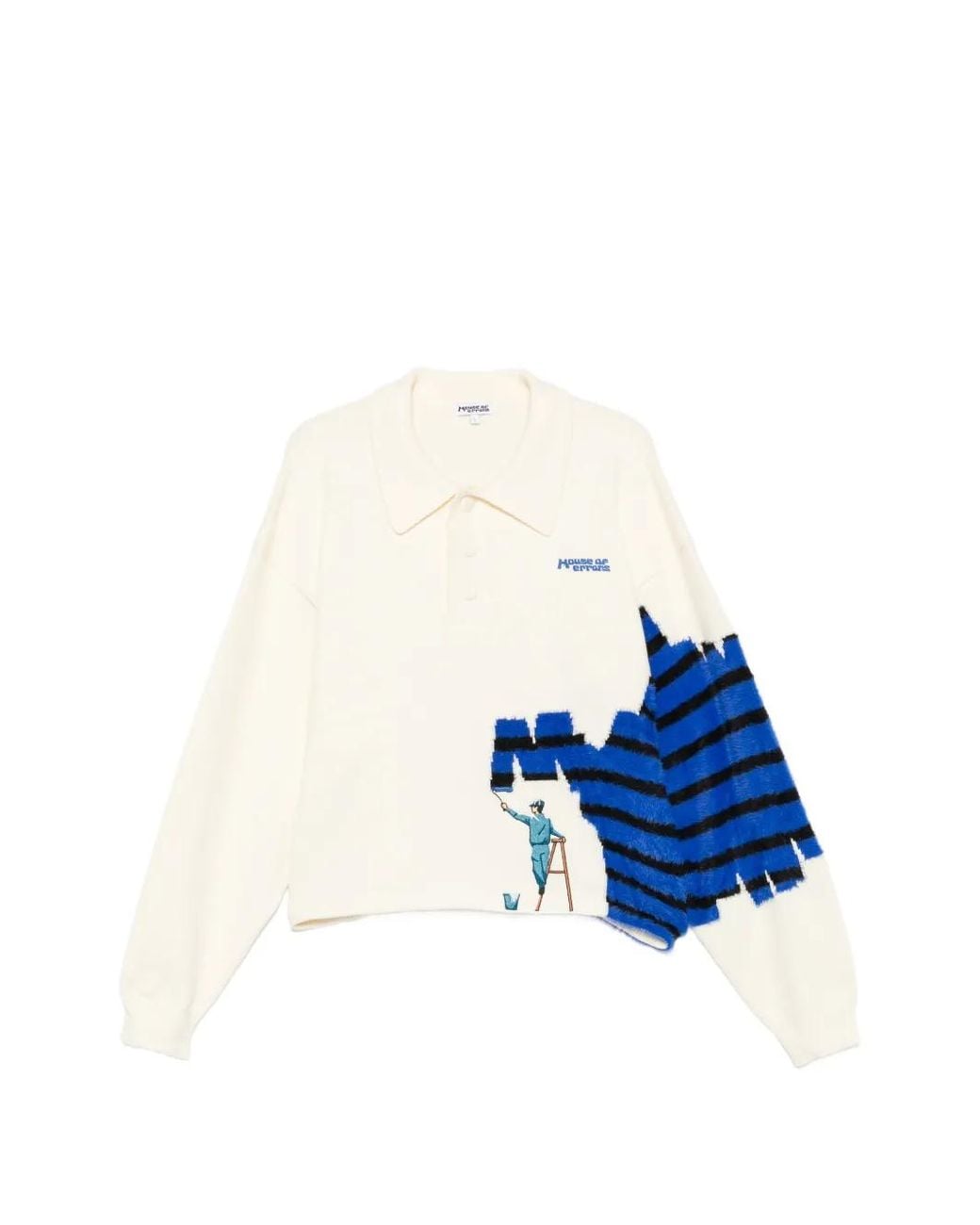 House of Errors Blue Graphic-Intarsia Polo Polo Shirt for men