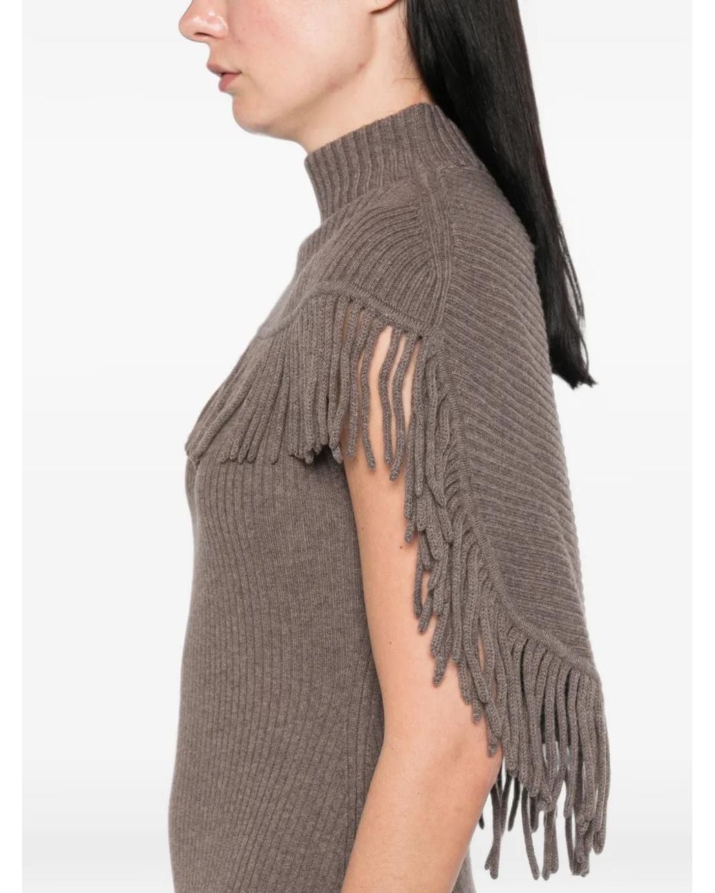 Jonathan Simkhai Brown Fringe-Trim Ribbed-Knit Dress